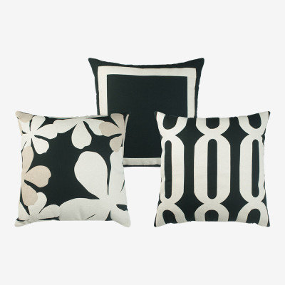 21819 - 2338 - Trio Promocional Flora - Preto | Marfim - 45x45 cm Capa (sem enchimento)